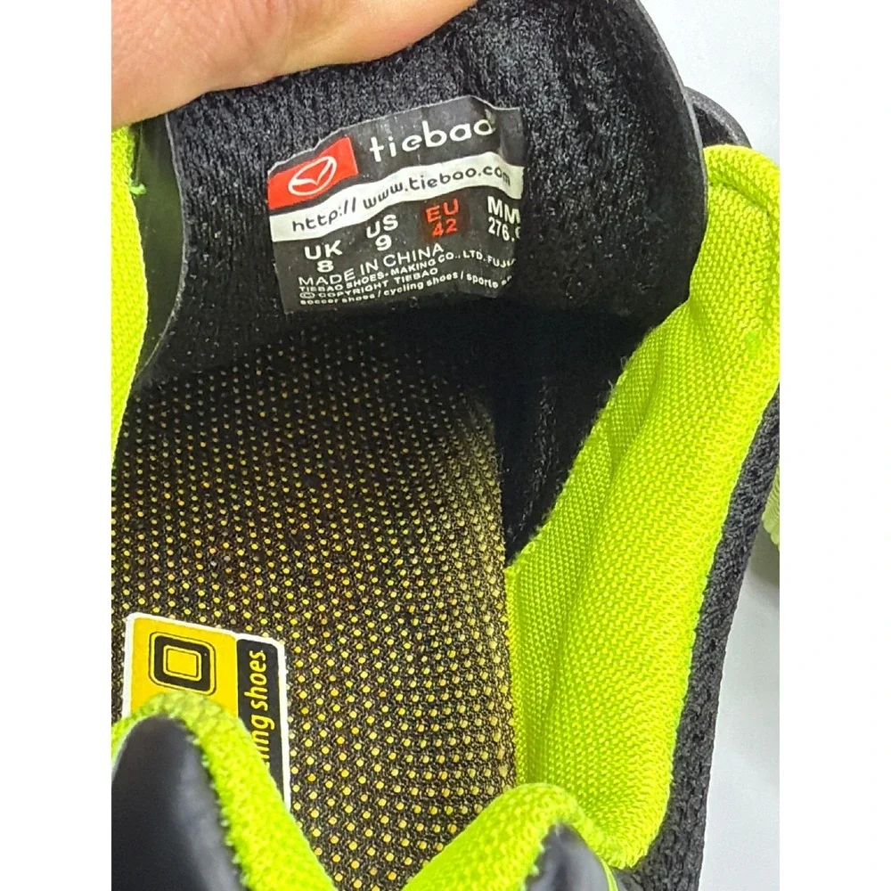 Tiebao Road Cycling Shoes‎ Mens 9 Black Neon Yellow 3-Bolt Cleat Compatible
